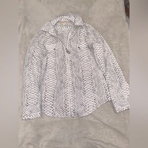 NWOT Michael Kors White and Black Snakeskin Printed Zip Up Blouse